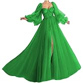 Puffy Sleeve Prom Dress Tulle Ball Gown Slit Formal Evening Gowns Lace Sweetheart Princess Wedding Dresses