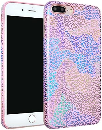 LYFSTYL Diva Case for iPhone 8 Plus/7 Plus | Premium Leather Ultra Slim Dual Layer Flexible Shiny Sparkle Stylish Metallic Glitter Effect Bling Luxury Cover Case | Pink Blue Purple