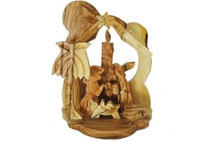 Zuluf Olive Wood Small Candle Nativity Hand Made with Certificate Holy Land | Wooden Nativity Set for Christmas | Comes with Bethlehem Certificate NAT009