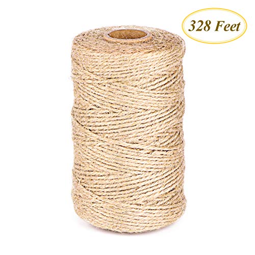 Natural Jute Twine, 328 Feet Jute Rope Best Arts Crafts Gift Twine, Christmas Twine Industrial Packing Materials Durable String for DIY Crafts, Festive Decoration and Gardening Applications