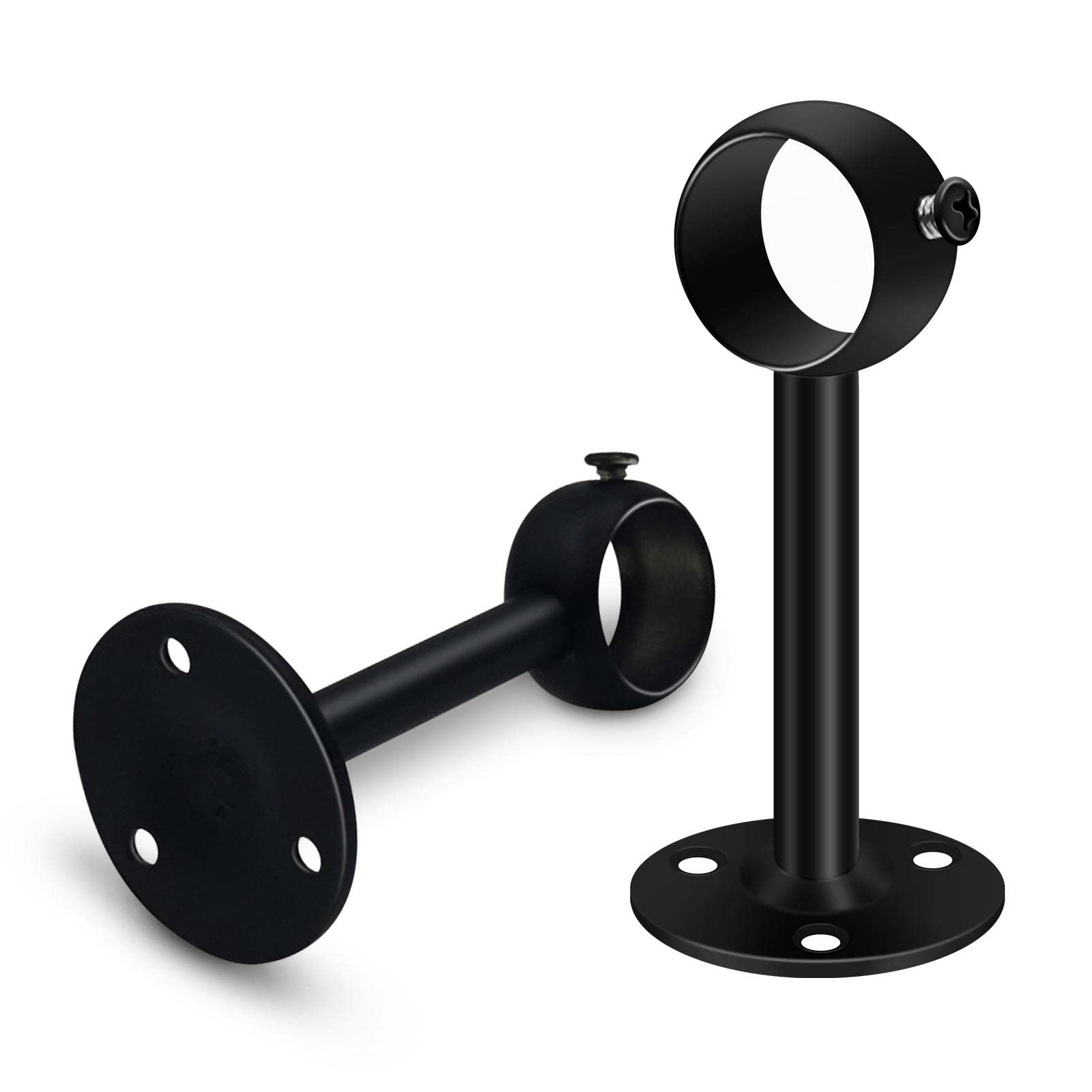 TOKPLNU Curtain Pole Brackets, 2 Pack Black Stainless Steel Heavy Duty Curtain Rod Holders, Ceiling & Wall Mount, 16-25mm Rod Diameter — image 1