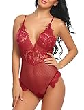 Avidlove Women V Neck Lingerie Lace Eyelash One Piece Teddy Babydoll Bodysuit