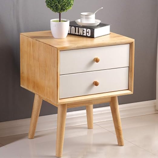 Amazon Com Qljjsd Bedside Table All Solid Wood Rubber Wood Nordic Bedroom Simple Double Drawer Bedside Table Multi Function Storage Art Style Furniture Size 45x40x55cm Furniture Decoration Kitchen Dining