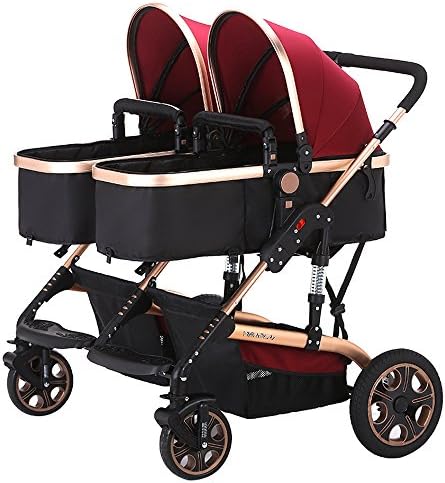 Double Stroller Side by Side Twin Lightweight Stroller Double Baby Pram (Red)