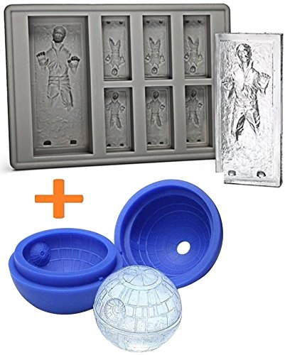 Han Solo and Death Star Ice Molds - Star Wars Ice Cube Tray - Silicone Molds for Star Wars Fans - Han Solo Baking Mold For Parties - Death Star Chocolate Mold By Gimmick (Han Solo)