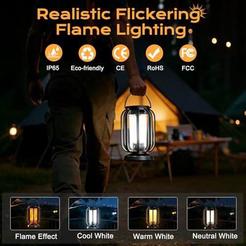 Solar Flame Lantern for Outdoor Hanging, Pack of 2 Solar Lights IP65 Waterproof with 3 Colour Temperatures, Balcony Garden Lantern, Halloween Decoration, Outdoor Lights for Patio, Lawn, Yard, Camping