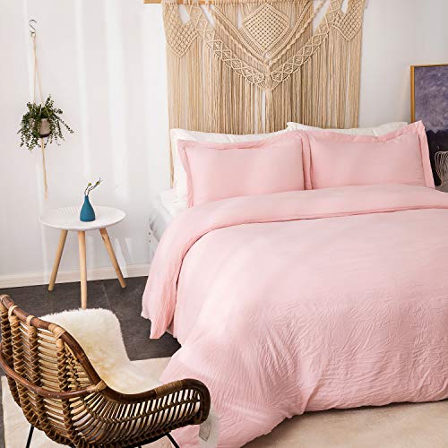 BEDSURE Rose Pink Duvet Covers Queen Size Washed Duvet Cover, Soft