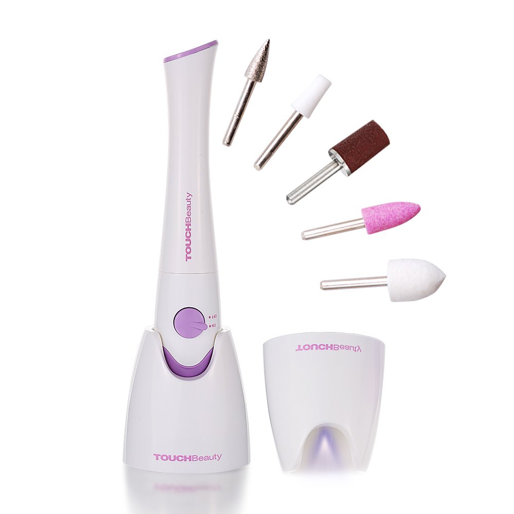 TOUCHBeauty Nail File Manicure/Pedicure Set with UV Light Dryer,Professional Acrylic Nail Tools Nail Drill Buffer Shine Fingernails Toenails Machine with 5 Attachment (Purple) TB-1335