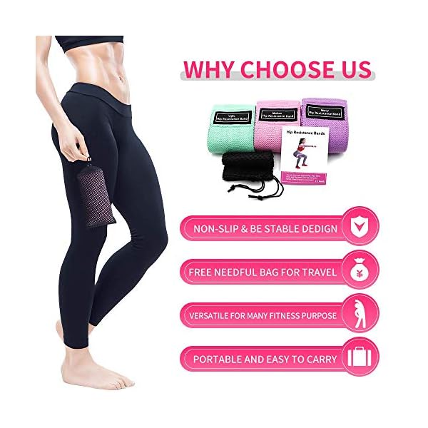 Resistance Bands [Set of 3], Fabric Resistance Hip Bands Set with 3 Resistance Levels for Hips & Glutes,Workout Booty…