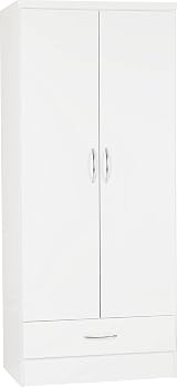 Seconique Nevada 2 Door 1 Drawer Wardrobe Set in White Gloss view 6