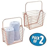 mDesign Bathroom Wire Basket Tote with Handle for Shampoo, Conditioner, Soap, Cosmetics - Pack of 2, Copper