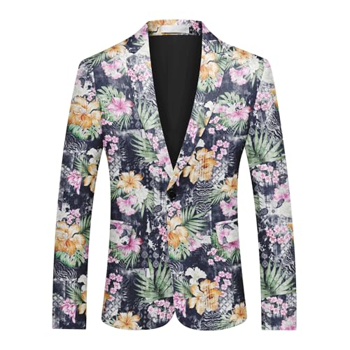 BYBNOLL Giacca da uomo stampata, vestibilitĂ normale, blazer, per il tempo libero, per matrimoni, feste, balli di fine anno, Lilla, XL