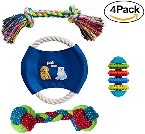 Ofilon Dog Chew Toys, Pack of 4, Pet Teething Toys with 100% Natural Cotton Rope Toys, Dogs Chew Toys for Small Puppy to Medium Doggies - Dog Toys Gift Set for Thanksgiving/Christmas Day,New Year