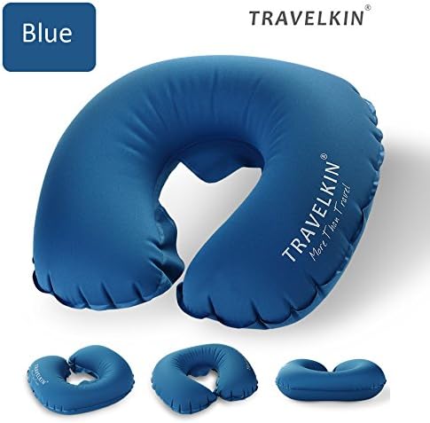 Inflatable U-Shape Neck Pillow, Travel Airplane Neck Pillow Set(U-Shape Pillow+Eye Mask+2 Earplugs) (Blue)
