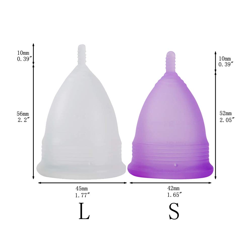 𝙈𝙚𝙣𝙨𝙩𝙧𝙪𝙖𝙡 𝘾𝙪𝙥𝙨 Reusable Menstrual Cup Set of 4, Period Cup, 2 pcs Small and 2 pcs Large (Purple and White)
