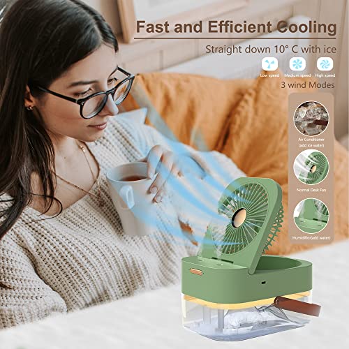 Portable Air Conditioner Fan, Mini Personal Evaporative Air Cooler with 3 Speeds, LED Light, Timing Functio, 3 IN 1 Personal Desk Air Conditioner Fan For Room, Camping, Car and Office