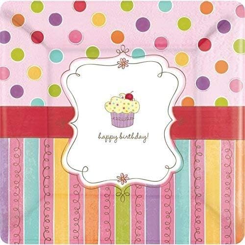 amscan International 25.4 cm Sweet Stuff Paper Plates Square, Pack of 8, Sweet Stuff Lg Plates, 8-Count