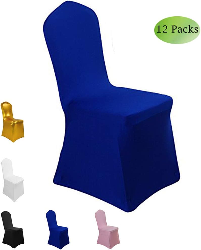 Half Flower Bridal Chair Covers for Party Royal Blue Spandex Chair Covers Set of 12 Pcs Wedding Chair Decorations Stretchable Banquet Chair Slipcover
