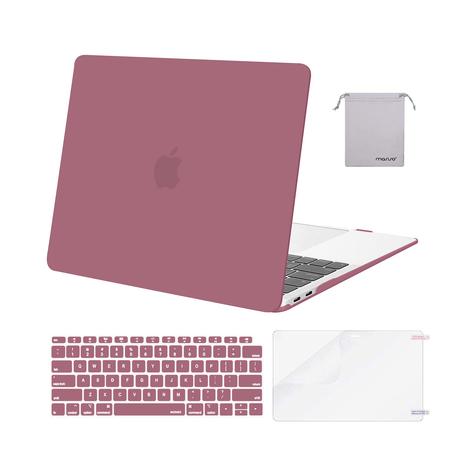 Photo 1 of MOSISO Compatible with MacBook Air 13 inch Case M1 Chip 2021-2018 Release A2337 A2179 A1932, Plastic Hard Shell&Keyboard Cover&Screen Film&Storage Bag for MacBook Air 13.3 inch Case, Tea Petal Pink