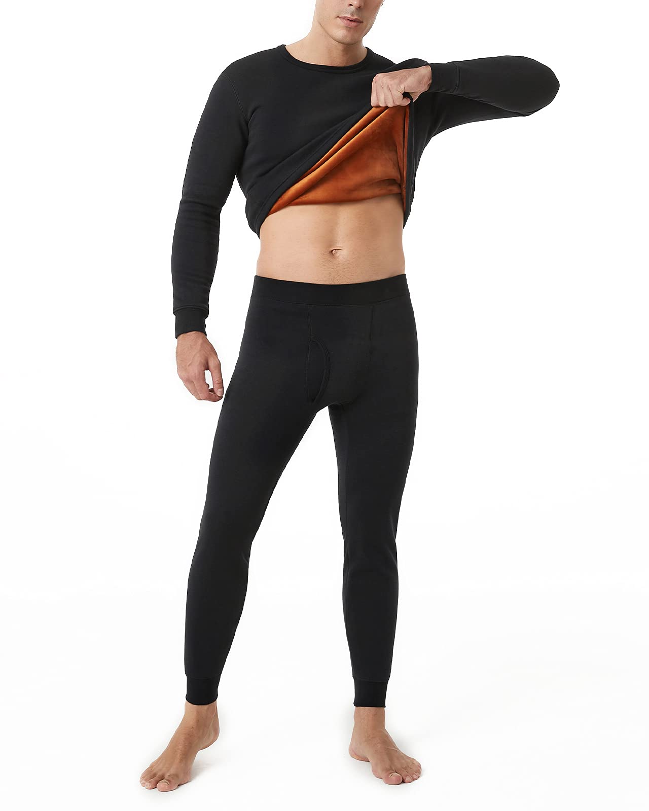 LAPASA Men's Ultra Warm Thermal Long johns Set Double Layer Fleece Lined Base Layer Underwear Top & Bottom M63 Black XXL