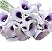 Muyee 20 Pcs Artificial Calla Lily Flowes Real Touch Fake Flowers Wedding Bouquets Valentines Day Decorations(Purple White)