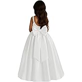 WDCVGTR Satin Flower Girl Dress with Big Bow Elegant Sleeveless A-Line Ball Gowns Formal Communion Wedding Party Dresses