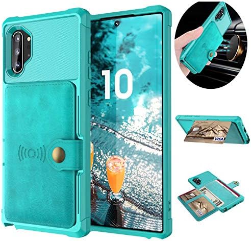 Tznzxm Galaxy Note 10 Plus Wireless Charging Case Credit Card Kickstand Rubber Buttons Work with Magnetic Car Mount Durable Flip Shockproof Protective Cover for Samsung Galaxy Note 10 Plus Mint Blue