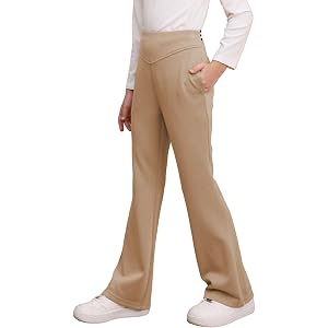 DOKOTOO KIDS Girls School Uniform Pants High Waist Leggings Size 6-15 Years | Elastic Flare Leg, Dress Leggings, Formal Bell