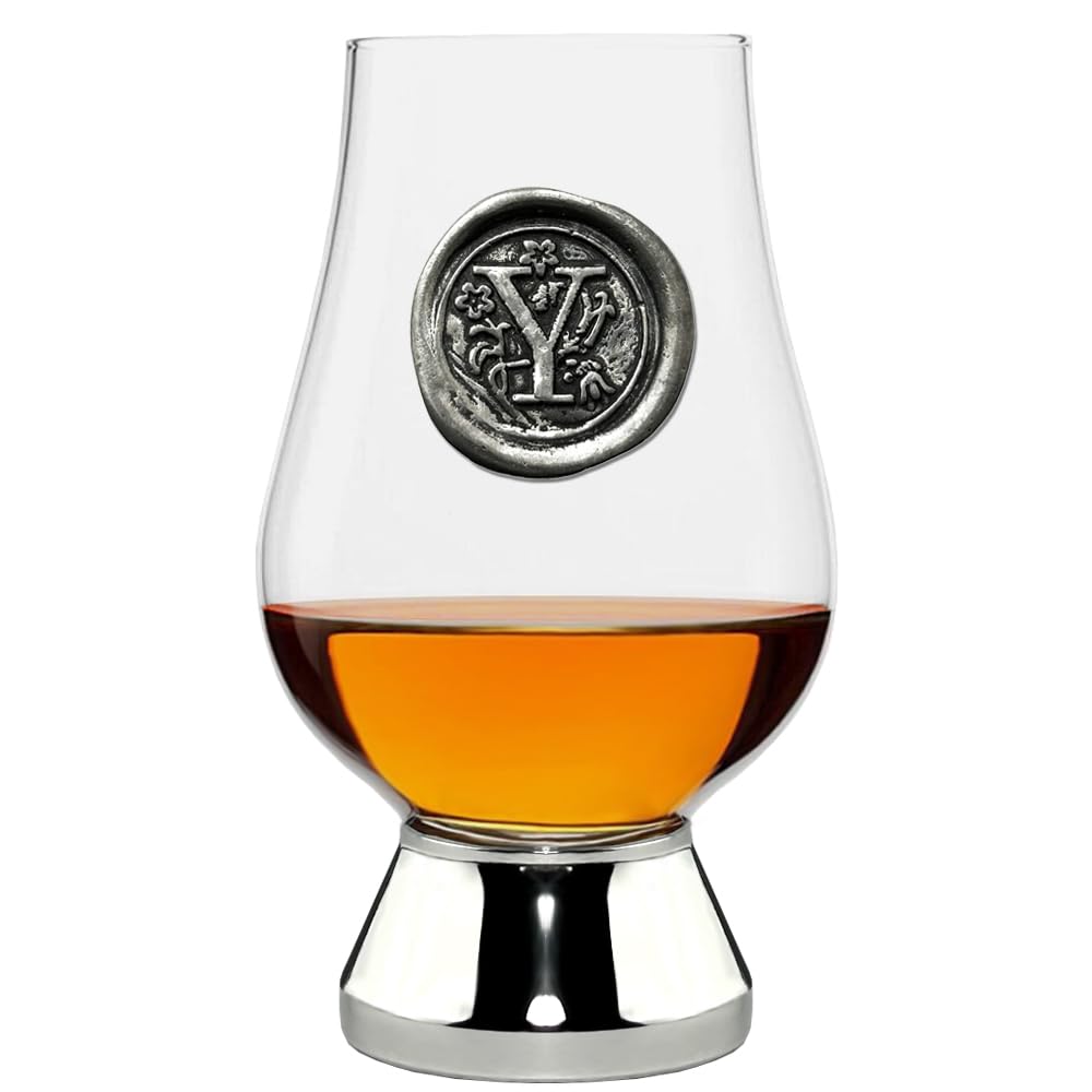 English Pewter Company Glencairn Personalised Whisky Glass with Monogram Initial - Unique Gifts for Men - with Your Choice of Initial 200ml [WGP225] (Y)