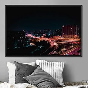 signwin Framed Canvas Wall Art City Illuminations Aerial...