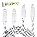 W&O Charger Cable 4 Pack (6Ft, 10Ft, Nylon Braided USB Charger Cord Compatible for iPhone (XR/XS Max/8/Plus/7/Plus/6/6S/5S/Se) Ipad iPod AirPod Nano Fast Charging or Data Syncing (Silver)