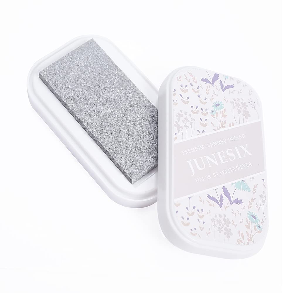 Metallic Pigment Ink Pad, Washable Finger Ink Pads, Shimmer Scrapbook Craft Ink Pads for Rubber Stamps, Card Making, Paper Wood Fabric, 3.7 x 2.1 (Silver)