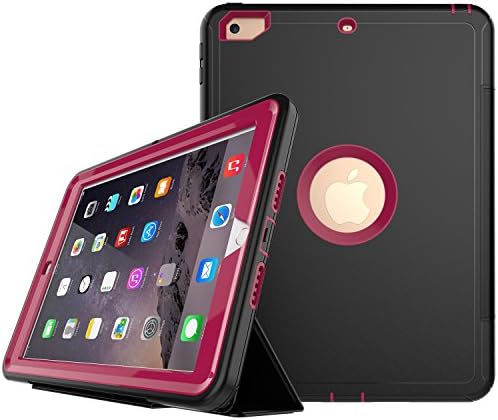 New iPad 2017 9..7 inch Case, lnSo Smart Case with Auto Sleep Wake Function Three Layer Drop Protection Rugged /Shock Proof Case for Apple New iPad 2017, with Built-in Screen Protector (Rose red)