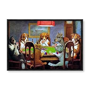 Framed Canvas Wall Art for Living Room, Bedroom Dogs Playing Poker Canvas Prints for Modern Home Decoration Ready to Hang - 16"x24" inches