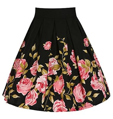 SheIn Women's Casual Floral Print Vintage Box A-Line Pleated Midi Skirt