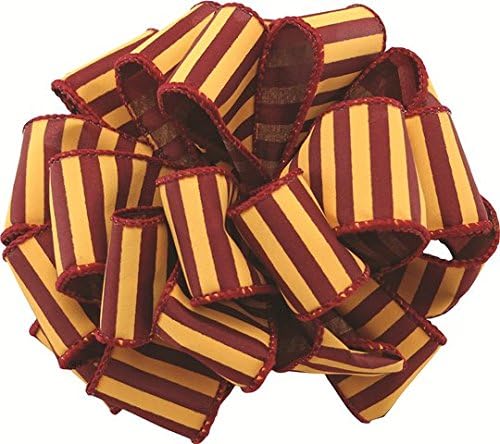 New Offray Wired Edge Spirit Stripes Burgundy and Yellow
