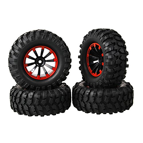 SkyQ 1.9 Inch 1 10 RC Tires and Wheels Rims 12mm Hex Hub 3mm Offset 96mm Width for 1/10 Scale RC Crawler Buggy Car Pack of 4 (Not Glued)