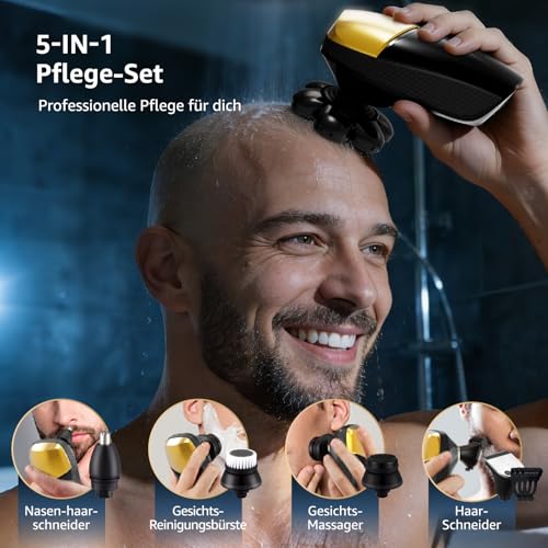 Bald Razor Men's Electric 7D Head Shaver Bald with 5-in-1 Care Set, LED Display, Rechargeable, Flexible 360 Degree Shaving Head, IPX6 Waterproof, 9200 rpm