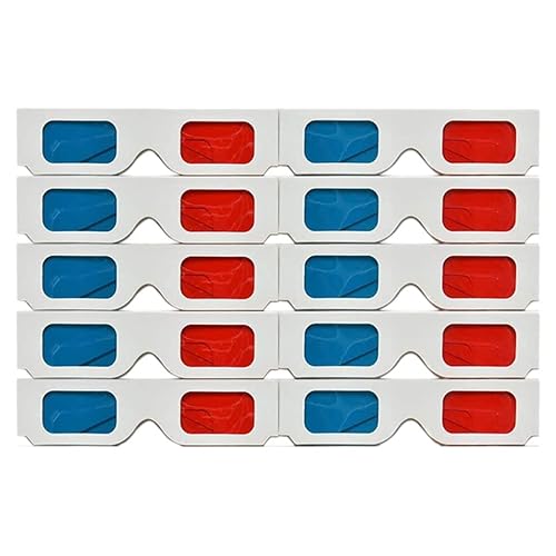3D Paper Glasses, Red and Cyan Anaglyph, White Cardboard Frame, 50