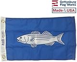 12x18 Striped Bass Boat Fishing Flag,Durable All-Weather Nylon with Grommets for Outdoors, Made in USA