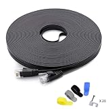 Cat 6 Ethernet Cable 100 ft (at a Cat5e Price but Higher Bandwidth) Flat Internet Network Cable - Cat6 Ethernet Patch Cable Short - Black Computer LAN Cable + Free Cable Clips and Straps