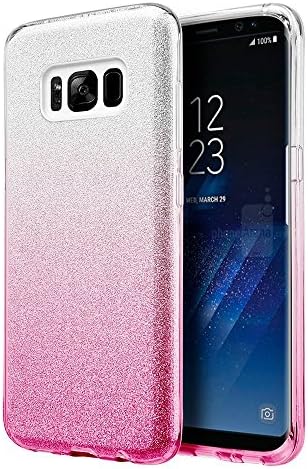 Fotrust Shinning Protective Sumsung Galaxy S8+ Plus Case With 3-Layer Design Transparent Glitter Case Cover For Sumsung Galaxy S8+ Plus (Gradient pink)