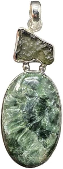 Moldavite Seraphinite Silver Pendant ~High Vibration (796106)