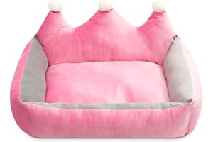 Hollypet Pet Bed for Dog and Cat Rectangle Plush Warm Puppy Sofa Mat Cushion, Pink Crown