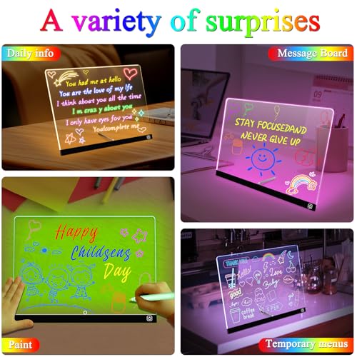 Exbelle 16“ LED Drawing Board 7 Colors Light Acrylic Dry Erase Lumiboard Board for Kids 2 Modes as Night Light for Room/Store/Office Ideal Gift for Festival Decoration 7 Markers