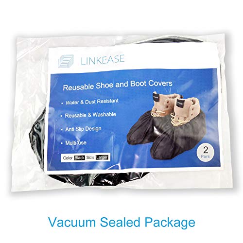 LINKEASE Reusable Boot & Shoe Covers Water Resistant Non Skid and Washable for Real Estate Contractors to Keep Floors Carpets Footwear and Rooms Clean-Black (2 Pairs)