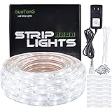 GuoTonG 12V LED Strip Rope Lights, Daylight White 50ft/15m, Flexible, Unconnectable, Waterproof, SMD 2835 Lamp, Home, Kitchen, Party, Christmas