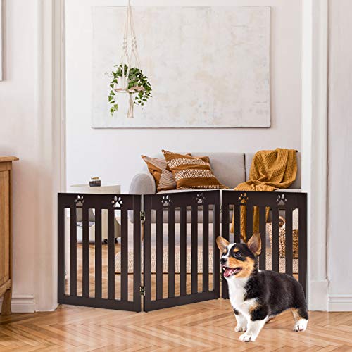 HAPPAWS Wooden Freestanding Pet Gate for Dogs, 24 inch Step Over Fence, Folding Convertible