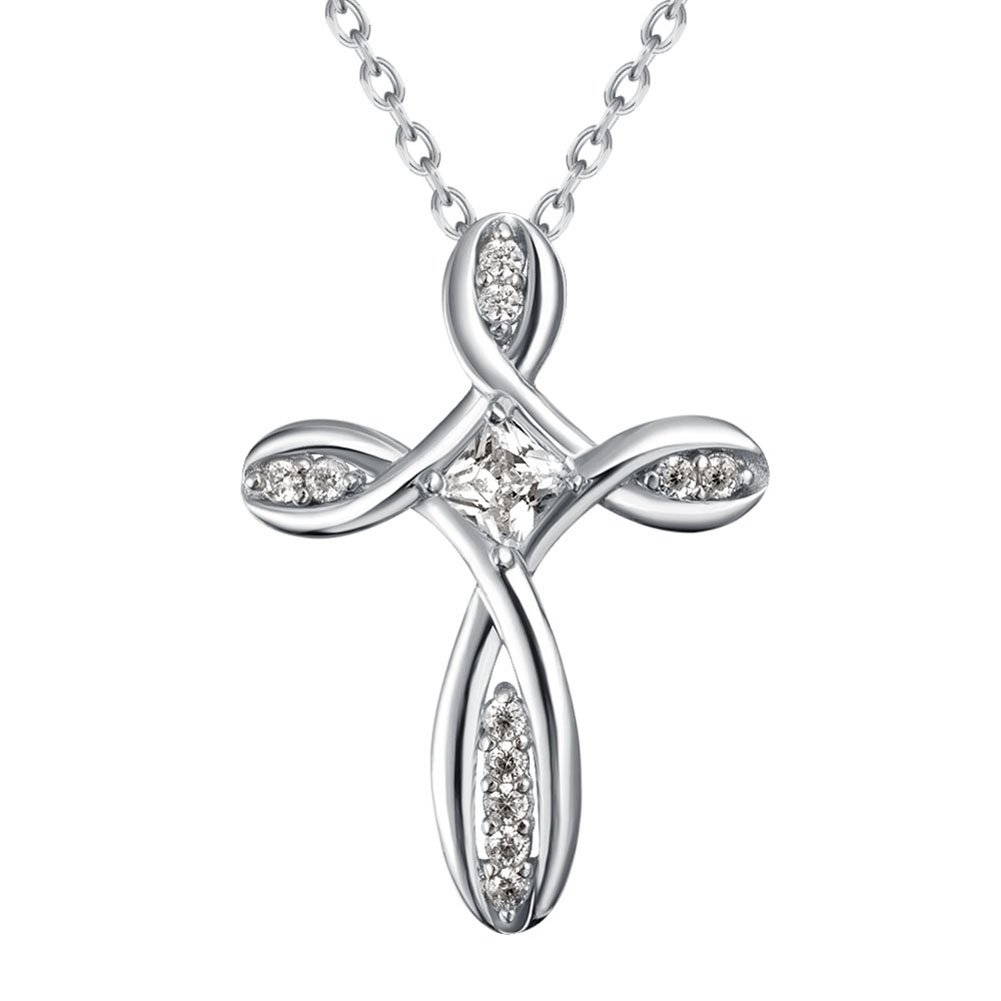 Infinity Cross Pendant Necklace Sterling Silver Plated for Women Zircon Jewelry