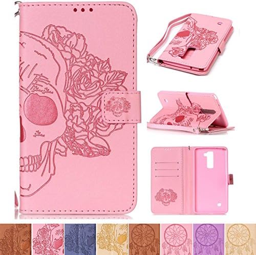 LG Stylus 2 Case, LG G Stylo 2 (LS775) Case, Firefish [Kickstand] [Card/Cash Slots] Wallet Folio Cover [Magnetic Closure] Case with Wrist Strap for LG Stylus 2 / G Stylo 2 (LS775)- Skull-F